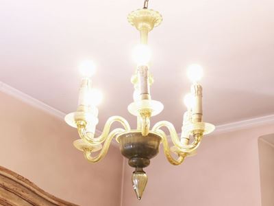 Piccolo Lampadario in Vetro Soffiato di Murano