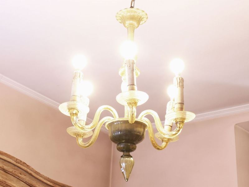 Piccolo Lampadario in Vetro Soffiato di Murano