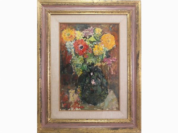 Guido Borgianni : Flowers in a vase 1968  ((1915-2011))  - Auction The Collector's House - Villa of the Azaleas in Florence - I - I - Maison Bibelot - Casa d'Aste Firenze - Milano