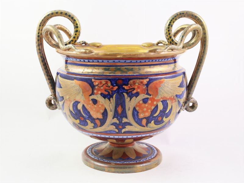 Coppa Centrotavola in Terracotta Smalata a Lustro
