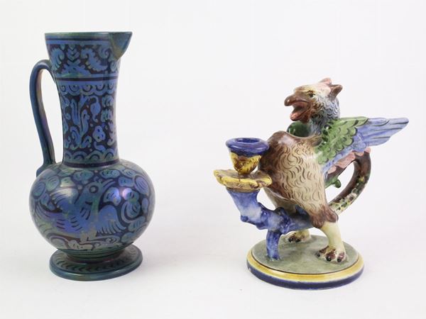 Two ceramic items  (one Italy, Cantagalli Firenze, early 20th centruy)  - Auction The Collector's House - Villa of the Azaleas in Florence - IV - IV - Maison Bibelot - Casa d'Aste Firenze - Milano