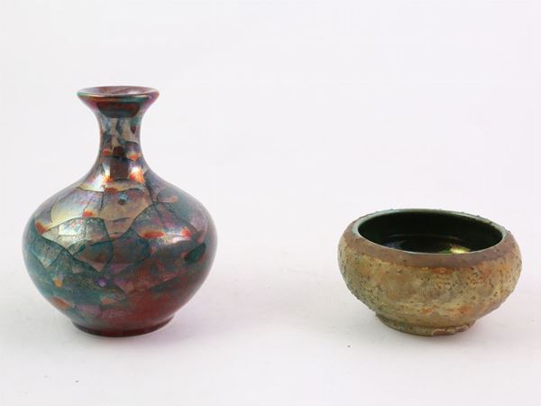 A luster ceramic small vase and bowl