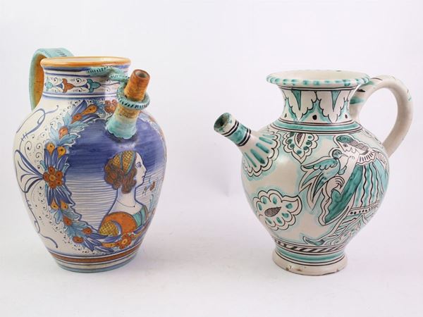 Two Deruta glazed terracotta vases