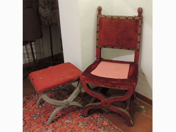A chiar and a stool  (late 19th centruy)  - Auction House Sale: Curiosities: Vintage, Garret and Cellar - Maison Bibelot - Casa d'Aste Firenze - Milano