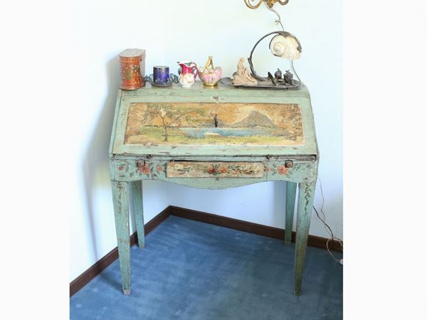A lady laquered and painted wood folding desk
