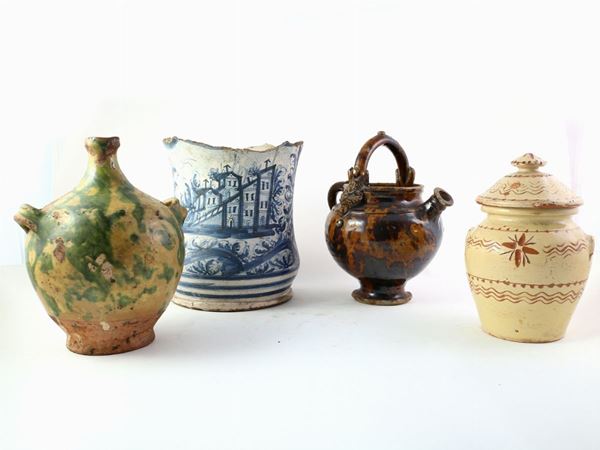 Three glazed terracotta vases