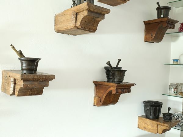 Seven ancient walnut shelves