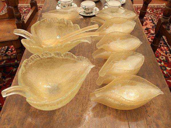 Servito da insalata in vetro soffiato di Murano con inclusioni dorate