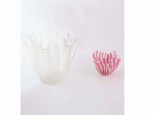 Two Murano Fazzoletto blown glass vases