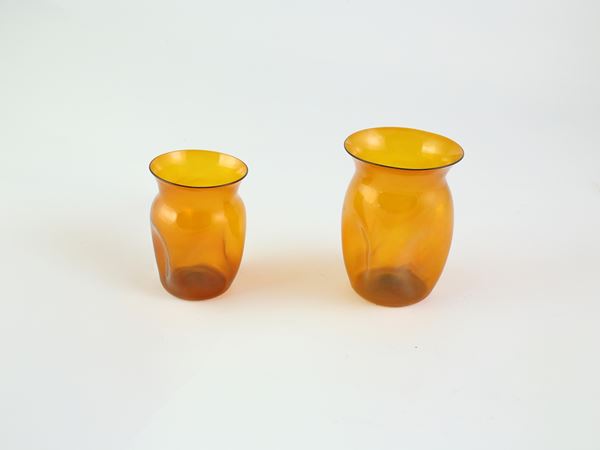 Two blown amber glass vases