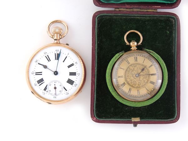 Due orologi da tasca Fernie & Cie e senza marca in oro giallo