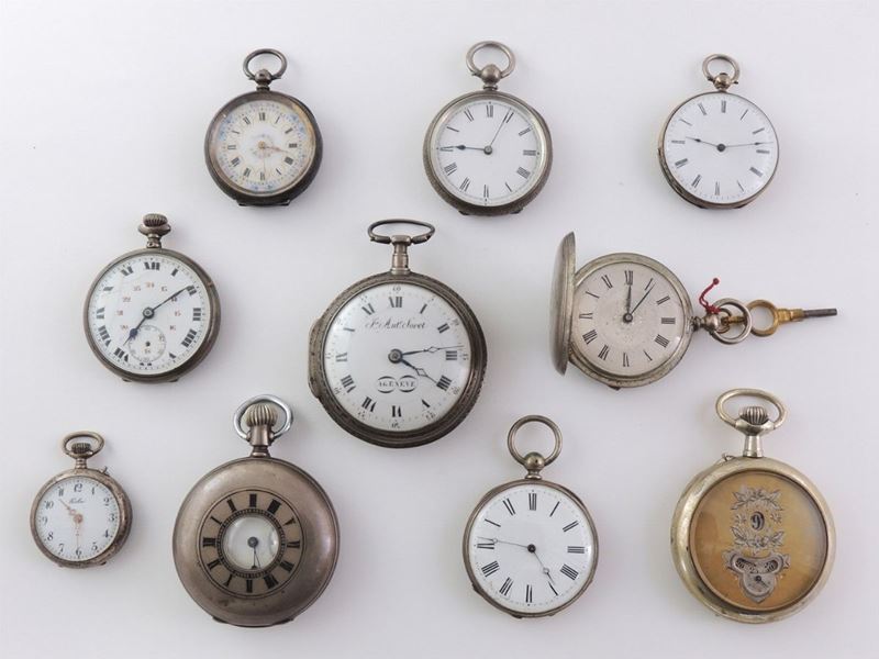 Dieci Orologi da Tasca Longines, Vacheron, Soret, Tisbe, Fermier e Altre Marche in Varie Leghe