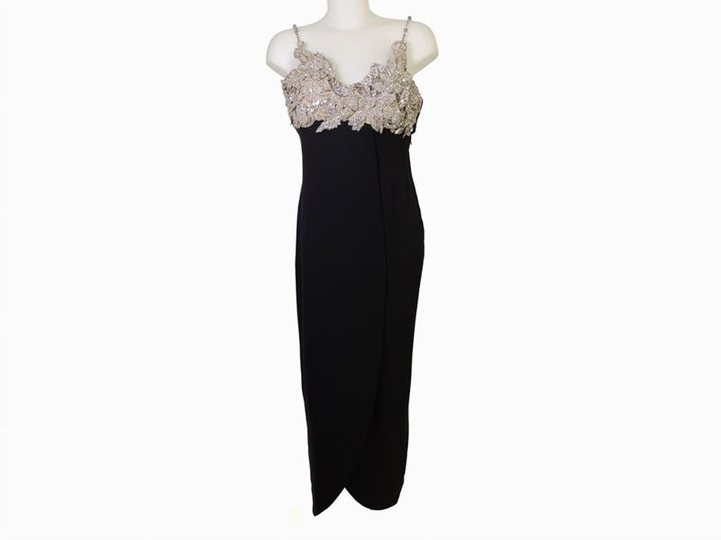 Abito da Sera in Seta Nera e Strass, Christian Dior Haute Couture