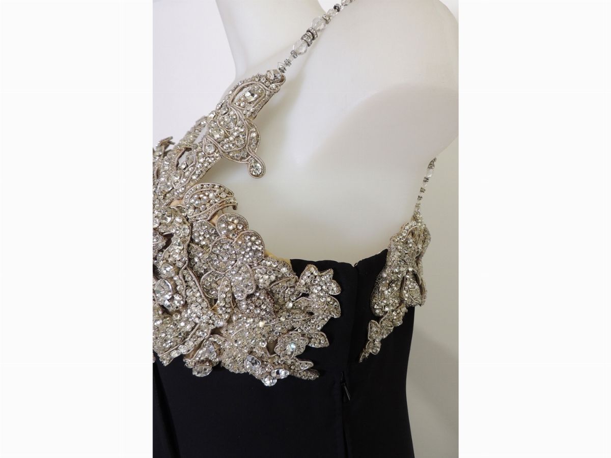 Abito da Sera in Seta Nera e Strass, Christian Dior Haute Couture