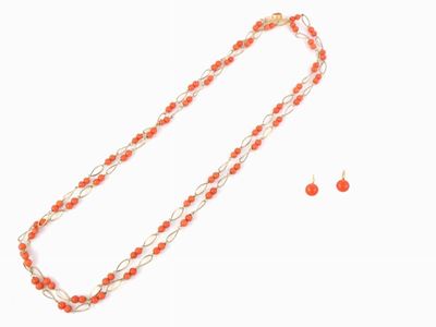 Demi Parure Composta da Collana in Oro Giallo e Corallo Rosso con Orecchini in Parure
