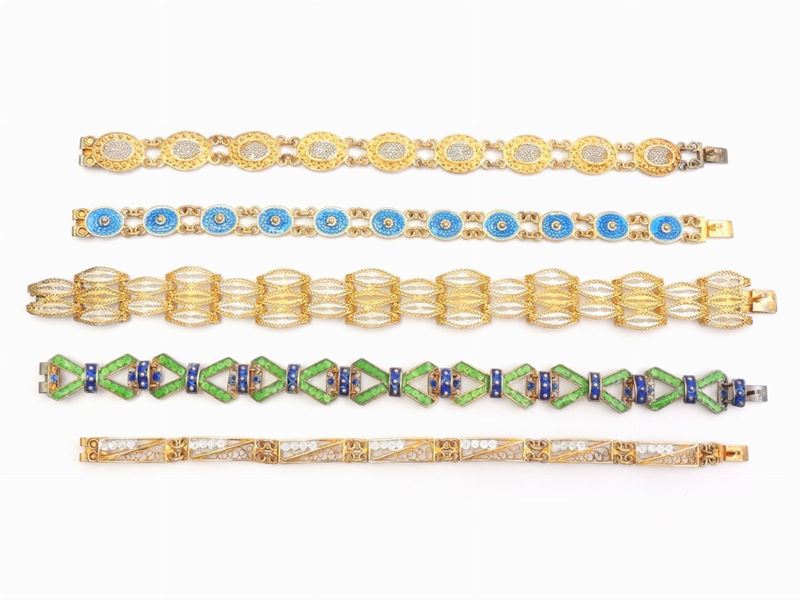 Nove Bracciali in Argento 800/1000 e Smalti Policromi