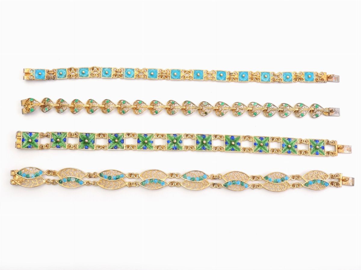 Nove Bracciali in Argento 800/1000 e Smalti Policromi