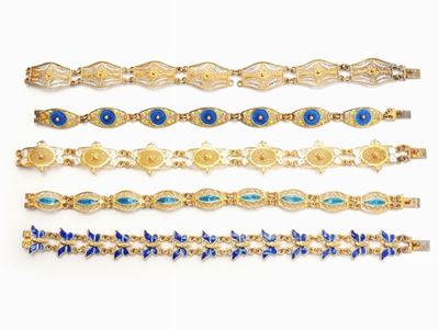 Nove Bracciali in Argento 800/1000 e Smalti Policromi