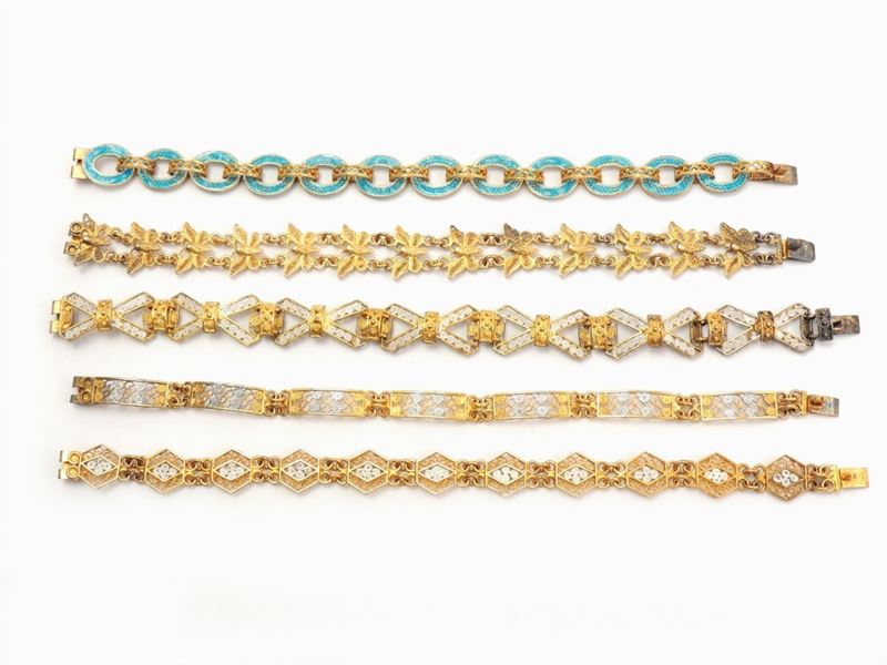 Nove Bracciali in Argento 800/1000 e Smalti Policromi