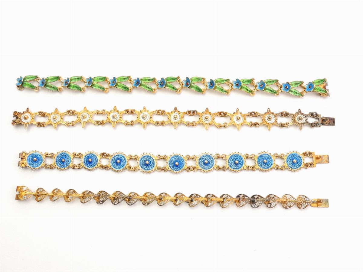 Nove Bracciali in Argento 800/1000 e Smalti Policromi