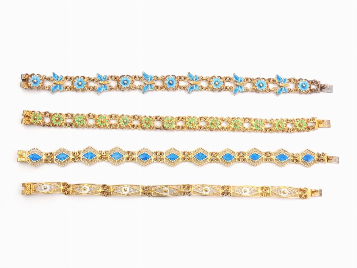 Nove Bracciali in Argento 800/1000 e Smalti Policromi
