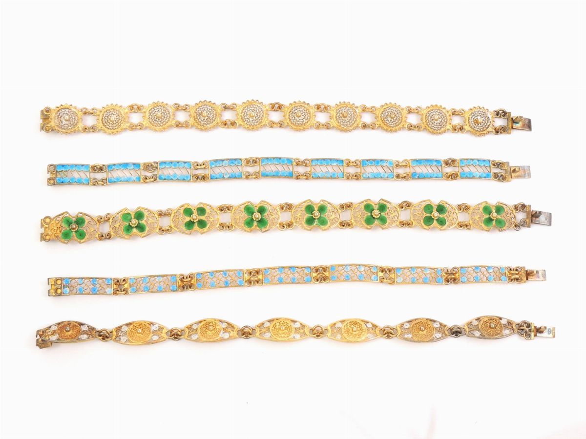 Nove Bracciali in Argento 800/1000 e Smalti Policromi
