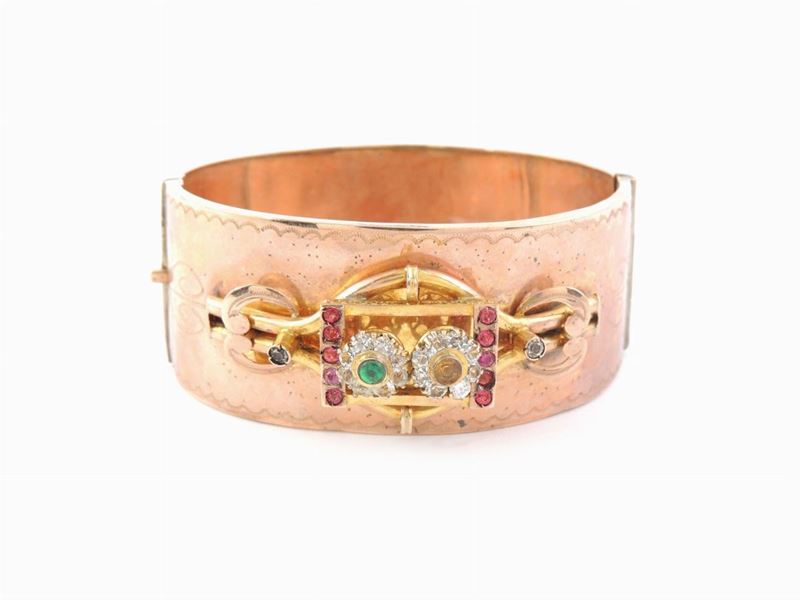 Bracciale Rigido in Oro Rosa e Giallo 500/1000 con Pietre Artificiali