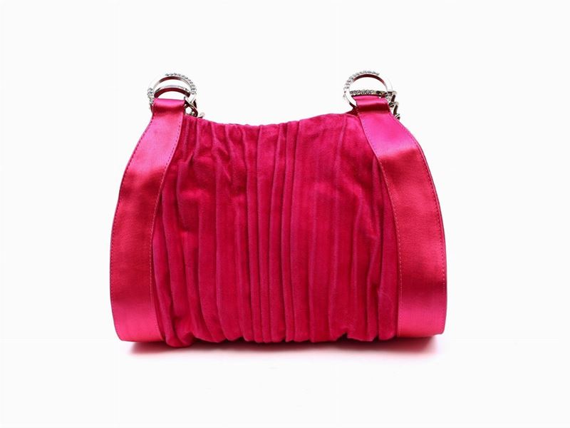 Borsa a Mano in Seta e Camoscio Fucsia, Rene Caovilla