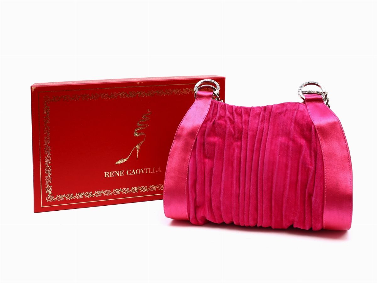 Borsa a Mano in Seta e Camoscio Fucsia, Rene Caovilla