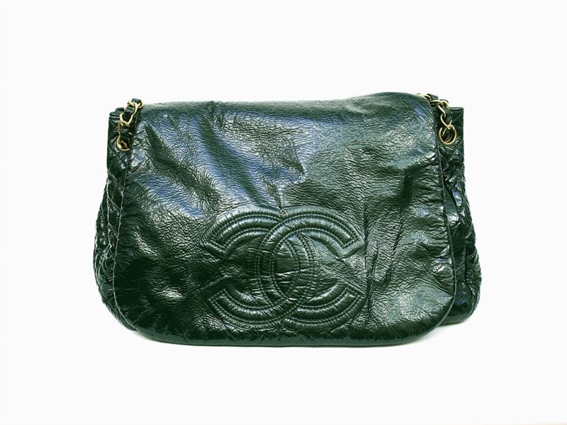 Borsa a Spalla in Pelle Verniciata Verde, Chanel