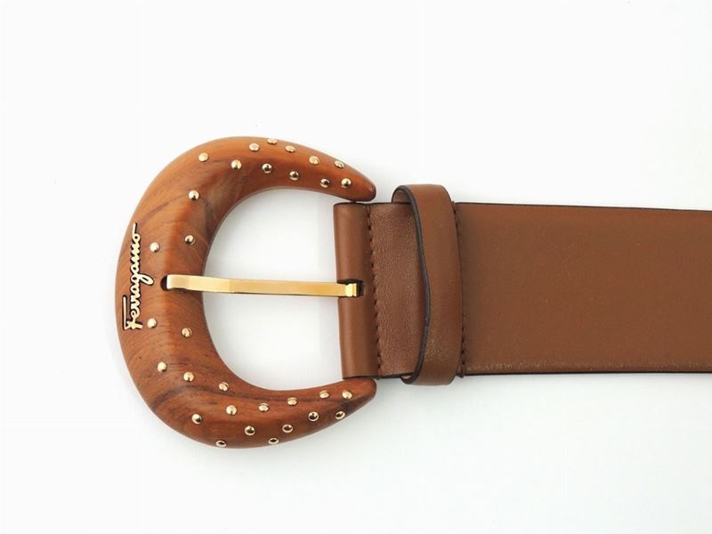 Cintura in Pelle Color Cuoio, Salvatore Ferragamo