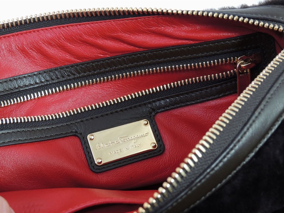 Borsa a Mano in Pelliccia e Pelle Marrone, Salvatore Ferragamo
