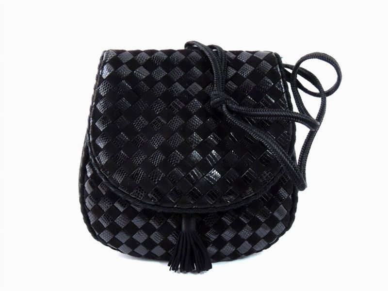Borsetta in Pelle e Camoscio Nero Intrecciato, Bottega Veneta