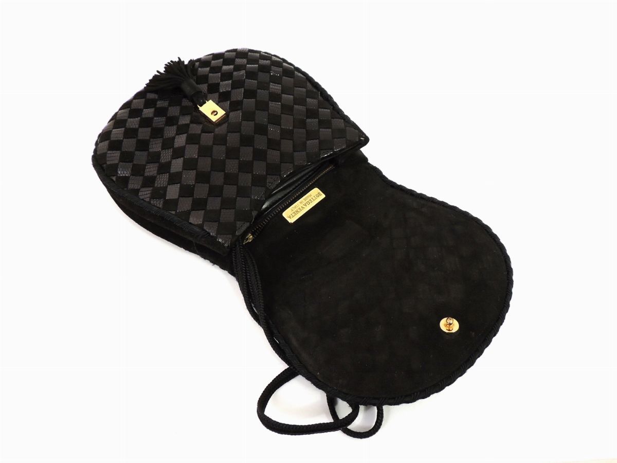 Borsetta in Pelle e Camoscio Nero Intrecciato, Bottega Veneta