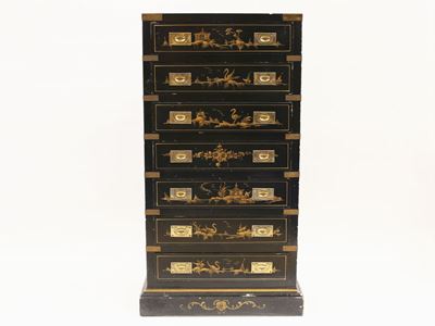 Cassettiera in Legno Laccato a Chinoiserie Dorate