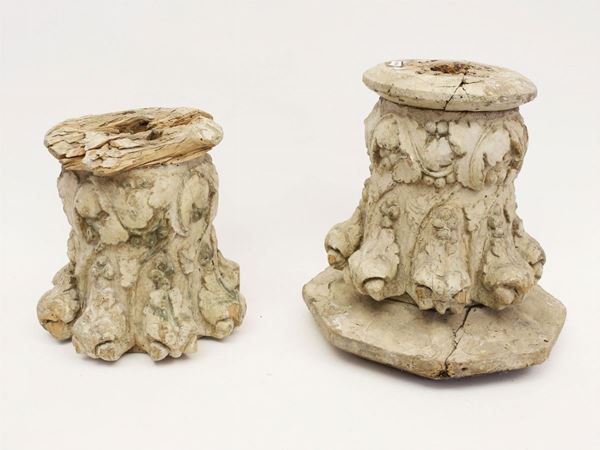 Two ancient wooden capitals  (18th century)  - Auction Antiquities, Interior Decorations and Vintage  from the Panarello Gallery in Taormina - Maison Bibelot - Casa d'Aste Firenze - Milano