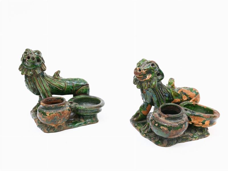 Coppia di Calamai in Terracotta Smaltata