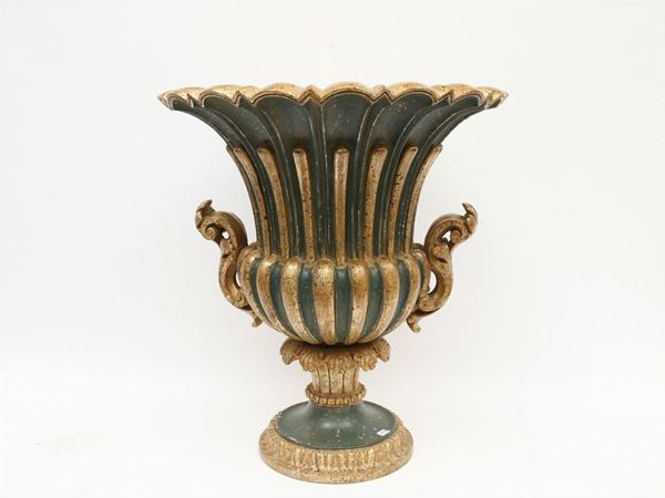 A giltwood and green laquered large Medici vase
