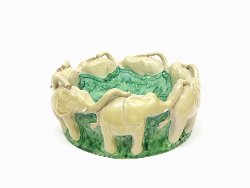 Centrotavola in Terracotta Smaltata e Dipinta