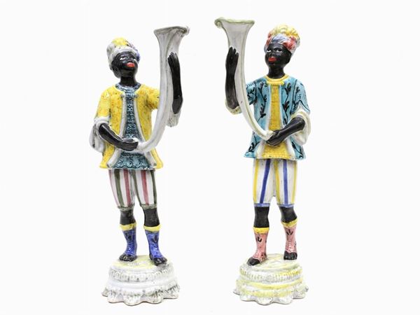 A pair of glazed and painted terracotta Mori  - Auction Antiquities, Interior Decorations and Vintage  from the Panarello Gallery in Taormina - Maison Bibelot - Casa d'Aste Firenze - Milano