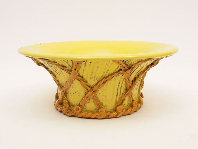 Cestino Centrotavola in Terracotta Smaltata e Dipinta