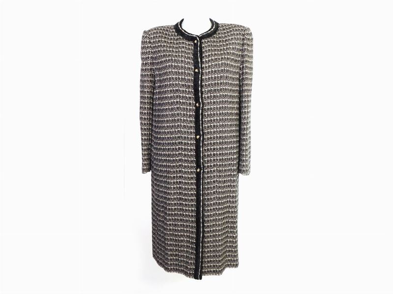 Cappottino in Tweed Nero e Beige, Chanel Boutique