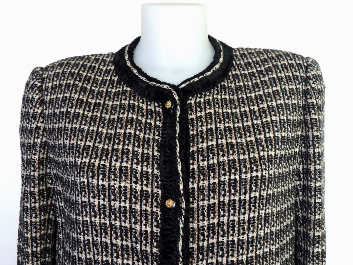 Cappottino in Tweed Nero e Beige, Chanel Boutique