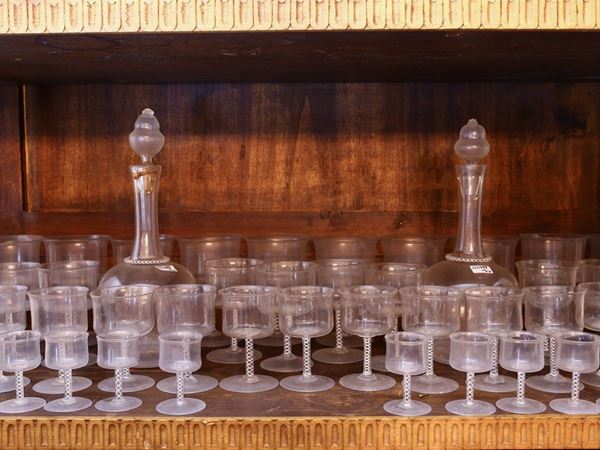 Servito di bicchieri in vetro soffiato incolore di Murano