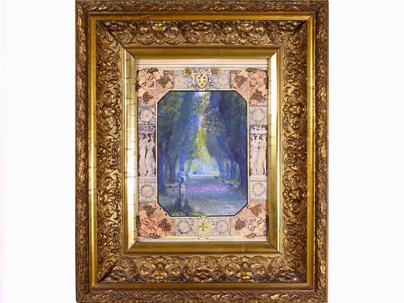 Scuola Toscana Dell'inizio del XX Secolo - Scorcio di Giardino con Veduta di Fontana 1918 e Vedut...