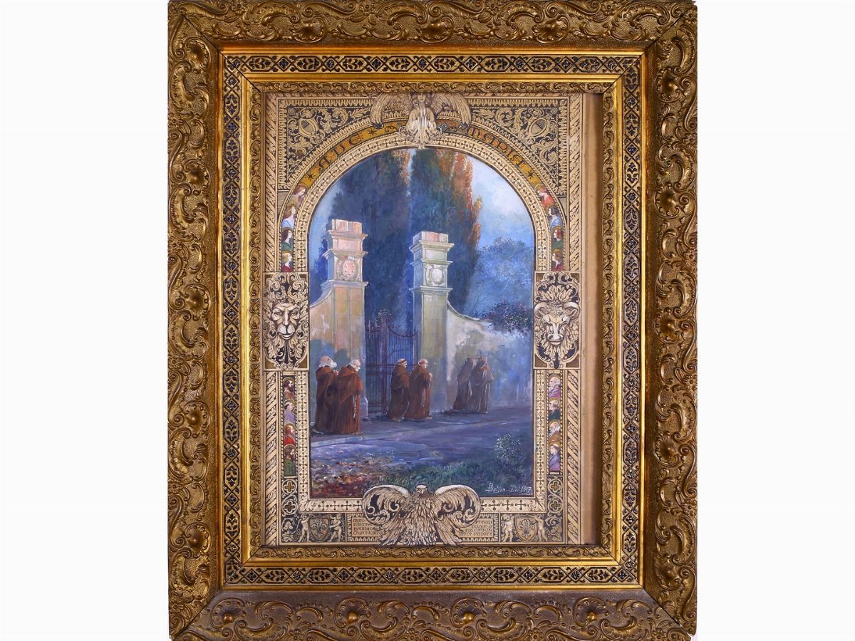 Scuola Toscana Dell'inizio del XX Secolo - Scorcio di Giardino con Veduta di Fontana 1918 e Vedut...