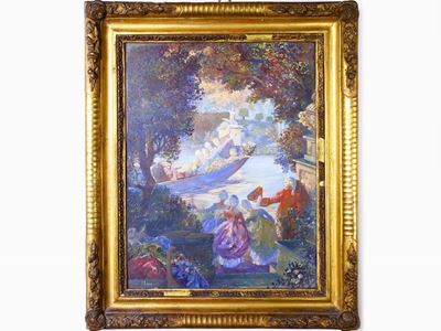 Scorci di Giardino con Personaggi in Abiti Settecenteschi 1918