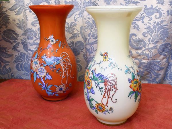 A pair of opaline glass vases