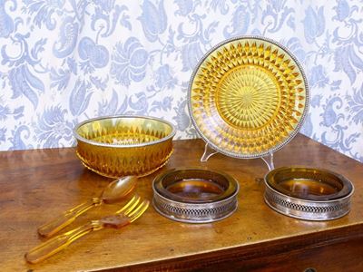 Set da Tavola in Vetro Giallo e Argento