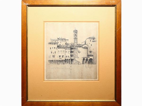 Emilio Mazzoni Zarini : Il campanile di S. Jacopo  ((1869-1949))  - Asta La casa fiorentina del soprano Marcella Tassi - Maison Bibelot - Casa d'Aste Firenze - Milano